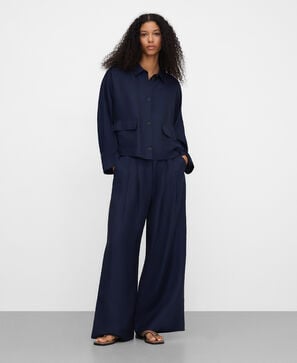 Double-pleated wide-leg trousers