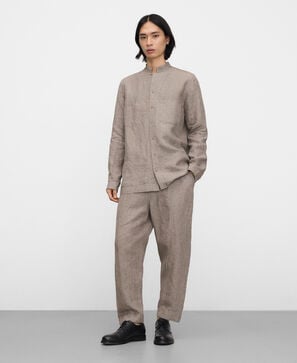 European linen mandarin collar shirt
