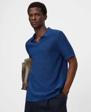 V-neck structured knit polo shirt