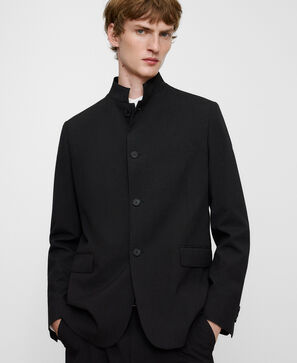 Micro-pattern Mandarin collar blazer