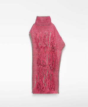 Langes asymmetrisches Jacquard-Cape mit Fransen