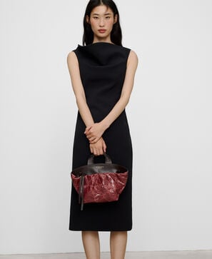 Midi fitted dress with ruched neckline