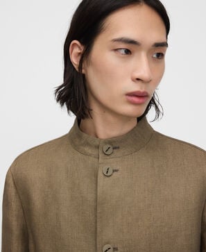 European linen mandarin collar blazer