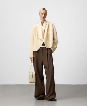 Fuzzy knit wrap jacket woman