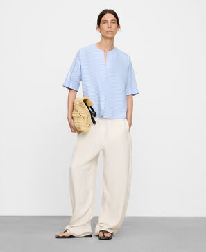 Cotton V-neckline striped blouse