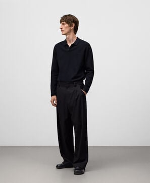 Polo de manga comprida de malha estruturada em algodão para homem