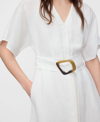 zara white linen dress with belt NWT. Zara White Red Chain Belt Shirt Midi