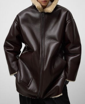 Leather-Non-Leather zip-up coat