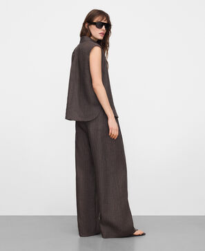 European linen striped straight shirt