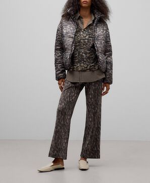 Animal print faux suede trousers woman