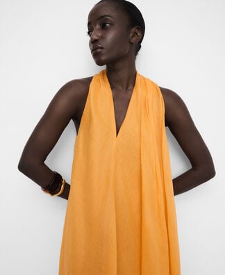 Scarf-collar ramie long dress | AD USA Scarf-collar ramie long dress | AD USA