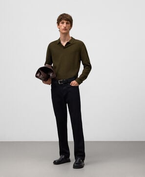 Polo de manga comprida de malha estruturada em algodão para homem