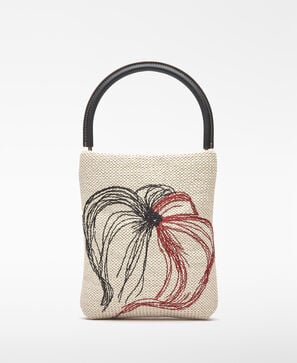 Bolso de mano textura rafia bordado