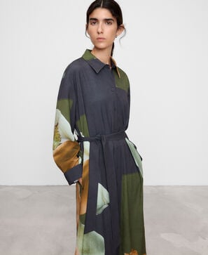 Printed shirt dress with belt