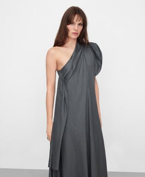 Vestido assim&eacute;trico drapeado ramio