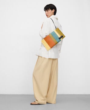 Sac &agrave; bandouli&egrave;re plat ray&eacute; multicolore en toile