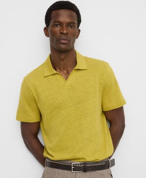Linen and cotton V-neck polo shirt