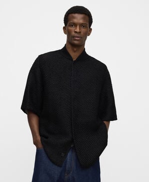 Raffia texture bomber collar polo shirt