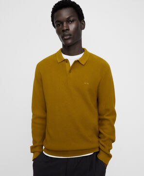 Structured knit long sleeve polo shirt