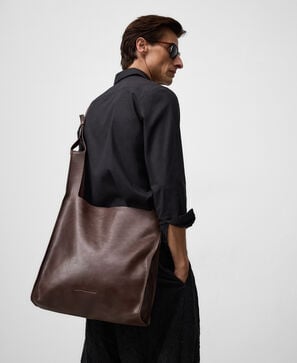 Leather brown shopper bag man
