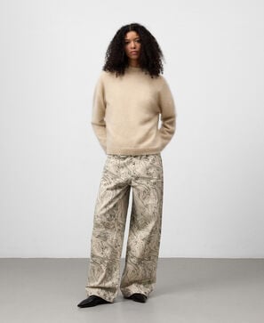 Pantalón ancho denim estampado mujer