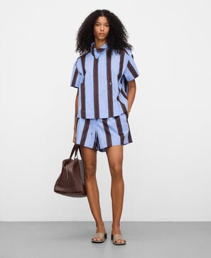 Cotton striped asymmetric crop shirt