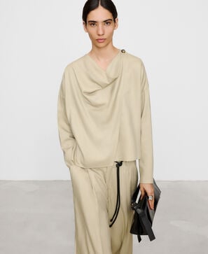 Cross-front draped neckline shirt