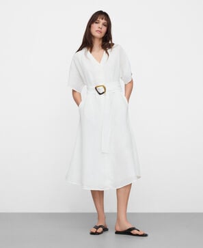Vestido midi con cintur&oacute;n lino europeo