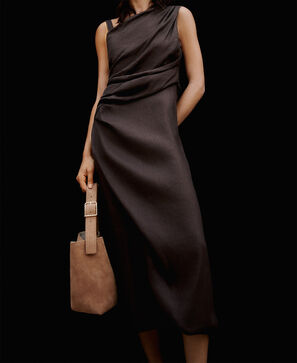 Linen blend midi draped dress woman