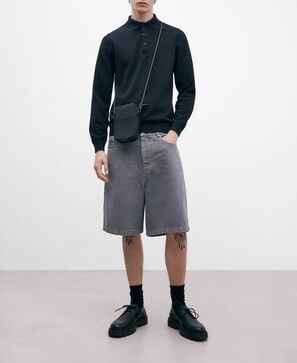 Long sleeve cotton polo shirt for men