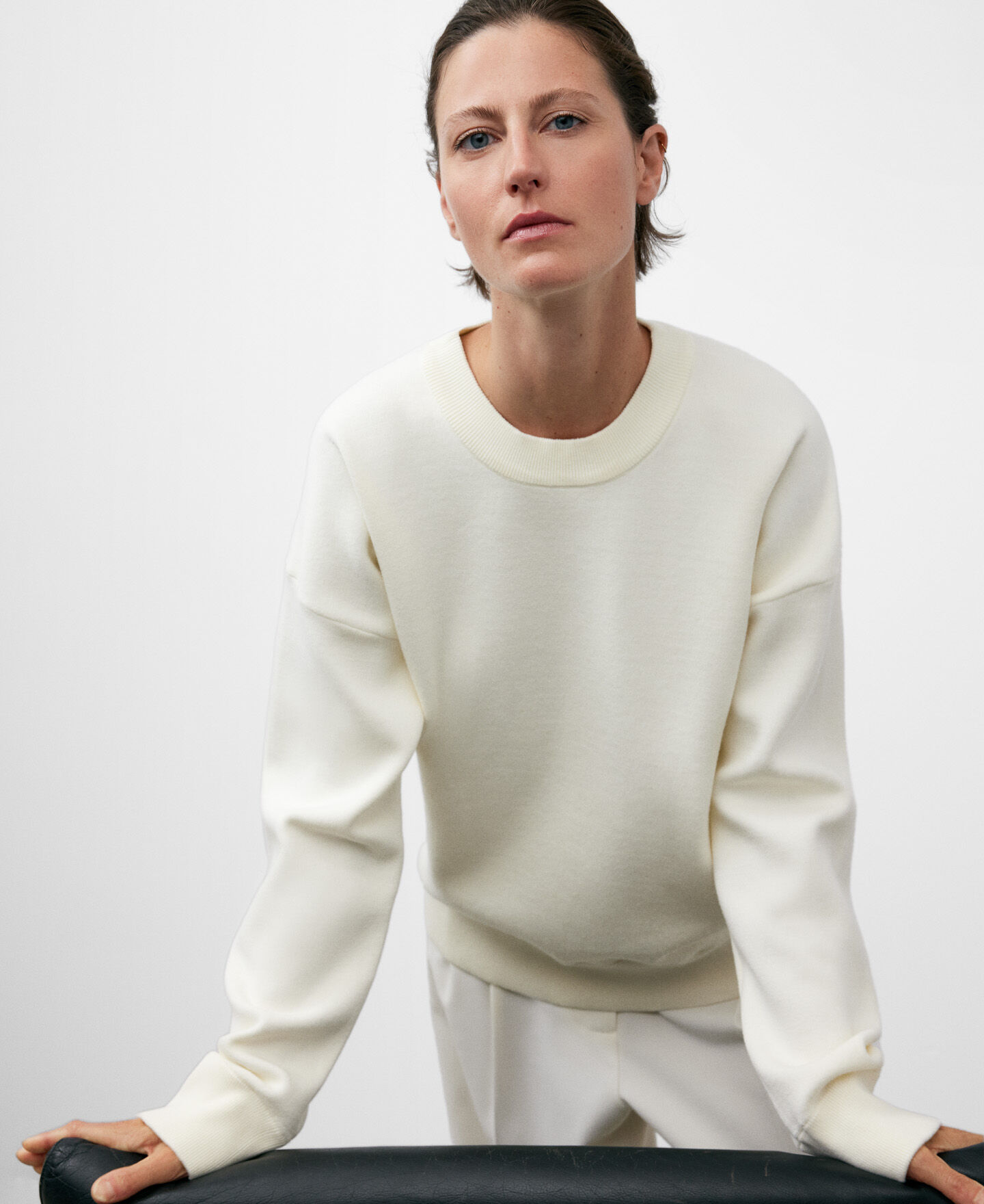 Cream plain knitted sweater for women AD USA