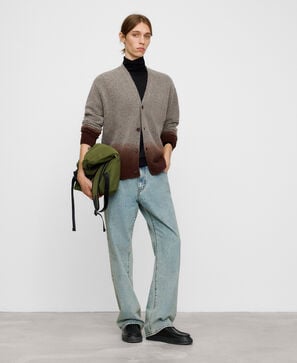 Merino wool blend gradient knit cardigan