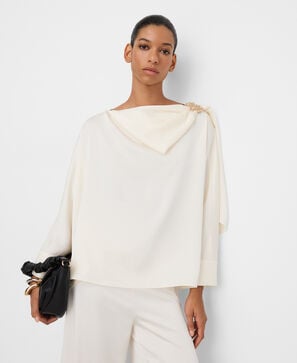 Satin scarf-collar loose top