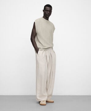 Pantal&oacute;n cruzado pliegues lino europeo