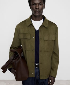 Spread collar suede-effect jacket