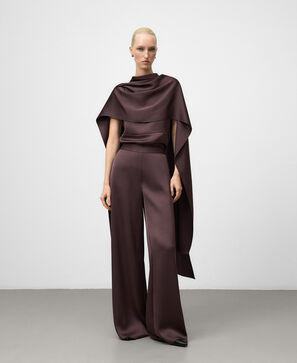 Pantalón satinado pierna ancha mujer