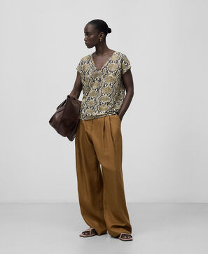 European linen snake-print T-shirt woman
