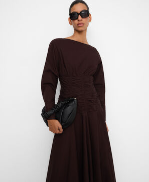 Vestido midi cintura fruncida algod&oacute;n