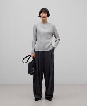 Pleated fabric fitted T-shirt woman