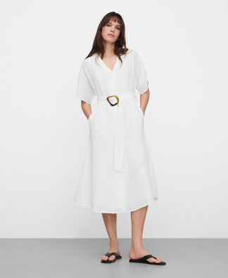 european linen button front dress Women's 100% European Linen Button Front Dress in Deep Navy, Size 3X by Quince