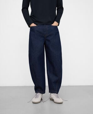 Cotton denim barrel fit trousers