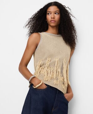 Fringed jacquard knit tank top