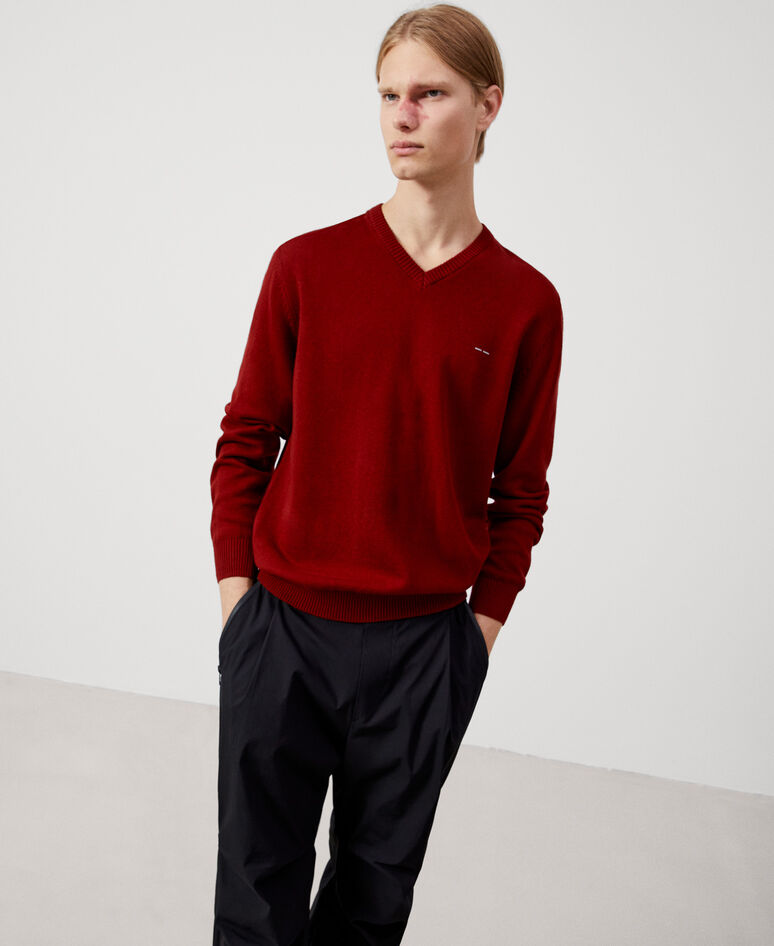 Cotton and wool V-neck sweater