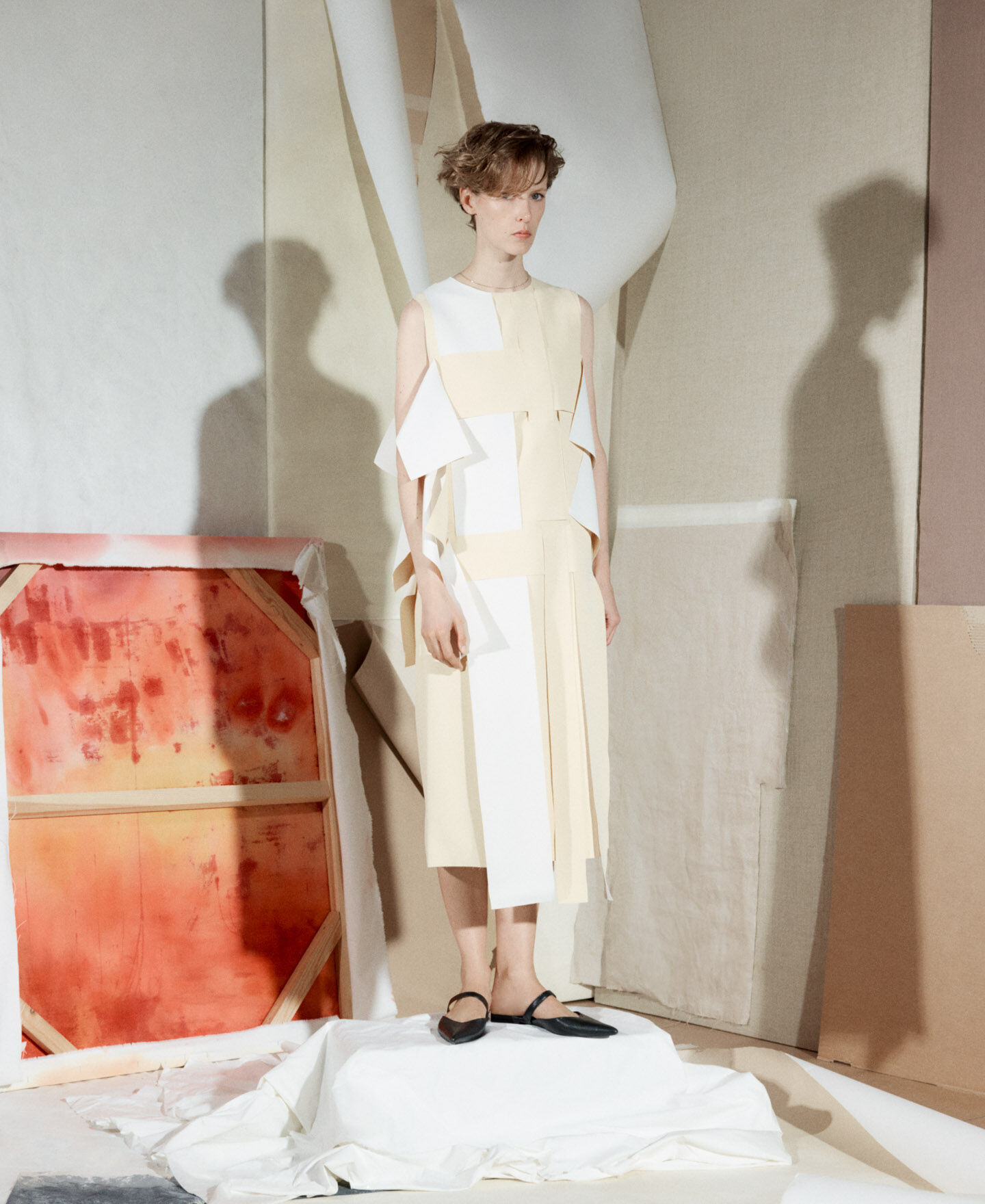 Midi length cross pieces dress