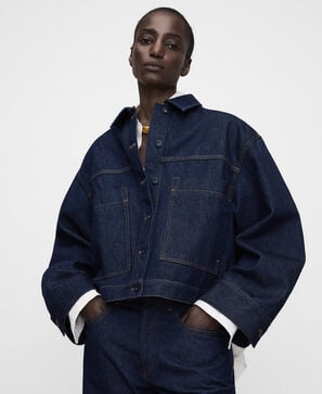 Casaco boxy em ganga de algod&atilde;o