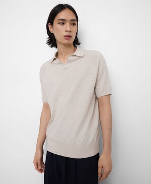 Polo col en V en coton flamm&eacute;