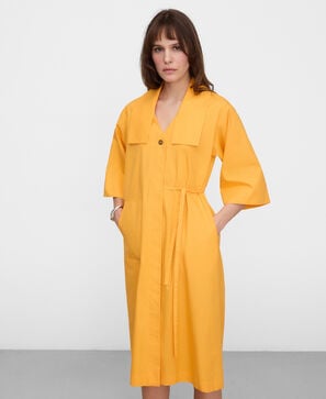 Vestido camisero solapa cuadrada algod&oacute;n