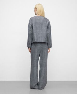 Linen checkered straight jacket