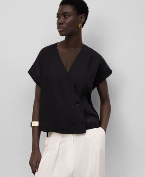 Ramie blend short crossover top woman