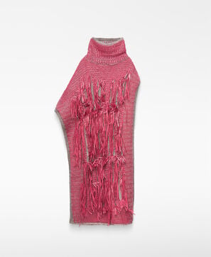 Langes asymmetrisches Jacquard-Cape mit Fransen